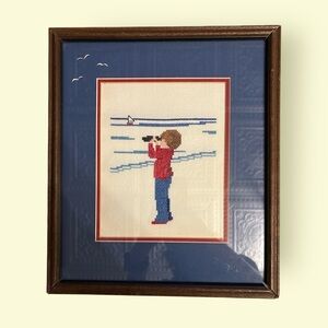 Framed Cross-Stitch Seascape Art